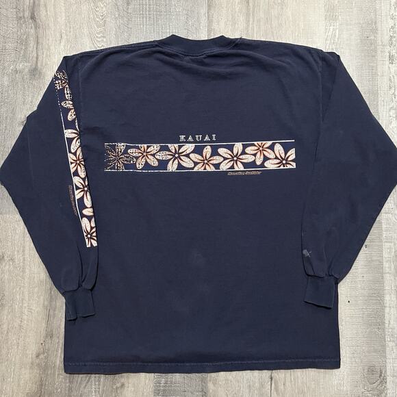 VTG Kauai Hawaiian Surfrider Long Sleeve T Shirt Blue Floral Surf Beach T Shirt - Picture 2 of 5